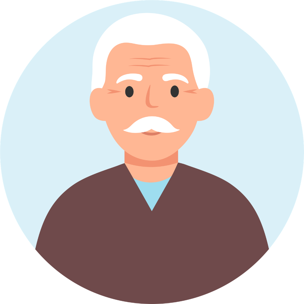 Joe, an elderly Irish gentleman with white hair and moustache